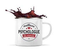 Otshirt Tasse Métal de la Meilleure Psychologue du monde 1- Mug Emaillé - Idée Tasse Métal Personnalisable Cadeau Anniversaire Fête Original Famille Travail Départ Collègue Retraite Noël.