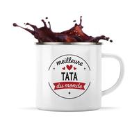 Otshirt Tasse Métal de la Meilleure Tata du monde 1- Mug Emaillé - Idée Tasse Métal Personnalisable Cadeau Anniversaire Fête Original Famille Travail Départ Collègue Retraite Noël.