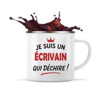 Otshirt Tasse Métal d'un Écrivain qui déchire 2- Mug Emaillé - Idée Tasse Métal Personnalisable Cadeau Anniversaire Fête Original Famille Travail Départ Collègue Retraite Noël.