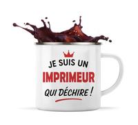 Otshirt Tasse Métal d'un Imprimeur qui déchire 2- Mug Emaillé - Idée Tasse Métal Personnalisable Cadeau Anniversaire Fête Original Famille Travail Départ Collègue Retraite Noël.