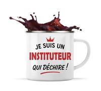 Otshirt Tasse Métal d'un Instituteur qui déchire 2- Mug Emaillé - Idée Tasse Métal Personnalisable Cadeau Anniversaire Fête Original Famille Travail Départ Collègue Retraite Noël.