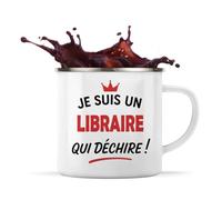 Otshirt Tasse Métal d'un Libraire qui déchire 2- Mug Emaillé - Idée Tasse Métal Personnalisable Cadeau Anniversaire Fête Original Famille Travail Départ Collègue Retraite Noël.