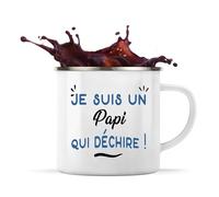 Otshirt Tasse Métal d'un Papi qui déchire - Mug Emaillé - Idée Tasse Métal Personnalisable Cadeau Anniversaire Fête Original Famille Travail Départ Collègue Retraite Noël.