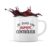Otshirt Tasse Métal d'un Super Contrôleur - Mug Emaillé - Idée Tasse Métal Personnalisable Cadeau Anniversaire Fête Original Famille Travail Départ Collègue Retraite Noël.