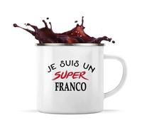 Otshirt Tasse Métal d'un Super Franco - Mug Emaillé - Idée Tasse Métal Personnalisable Cadeau Anniversaire Fête Original Famille Travail Départ Collègue Retraite Noël.