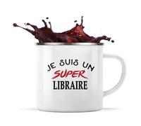 Otshirt Tasse Métal d'un Super Libraire - Mug Emaillé - Idée Tasse Métal Personnalisable Cadeau Anniversaire Fête Original Famille Travail Départ Collègue Retraite Noël.