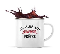 Otshirt Tasse Métal d'un Super Prêtre - Mug Emaillé - Idée Tasse Métal Personnalisable Cadeau Anniversaire Fête Original Famille Travail Départ Collègue Retraite Noël.