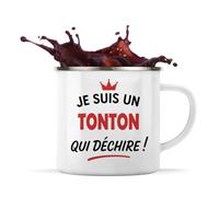 Otshirt Tasse Métal d'un Tonton qui déchire 2- Mug Emaillé - Idée Tasse Métal Personnalisable Cadeau Anniversaire Fête Original Famille Travail Départ Collègue Retraite Noël.