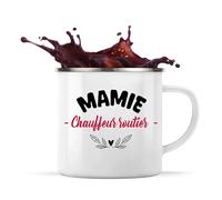 Otshirt Tasse Métal d'une Mamie Chauffeur routier - Mug Emaillé - Idée Tasse Métal Personnalisable Cadeau Anniversaire Fête Original Famille Travail Départ Collègue Retraite Noël.