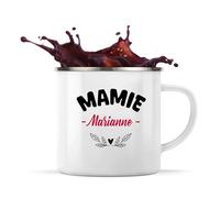 Otshirt Tasse Métal d'une Mamie Marianne - Mug Emaillé - Idée Tasse Métal Personnalisable Cadeau Anniversaire Fête Original Famille Travail Départ Collègue Retraite Noël.