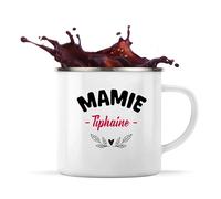 Otshirt Tasse Métal d'une Mamie Tiphaine - Mug Emaillé - Idée Tasse Métal Personnalisable Cadeau Anniversaire Fête Original Famille Travail Départ Collègue Retraite Noël.