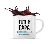 Otshirt Tasse Métal Futur Papa Veuillez Patienter | 360 ml Mug Émaillé Métallique | Idée Cadeau Père Humour Original Noël Anniversaire Fête des Pères Famille Amour Naissance Retraite