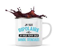 Otshirt Tasse Métal Je suis Bipolaire | 360 ml Mug Émaillé Métallique | Idée Cadeau Humour Drôle Marrant Jeu de Mots Original Anniversaire Fête
