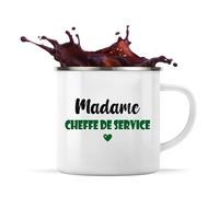 Otshirt Tasse Métal Madame Cheffe de service | Mug | Idée Tasse Personnalisable en Métal Cadeau Anniversaire Camping Fête Original Famille Travail Départ Collègue Retraite Noël. (Vert)