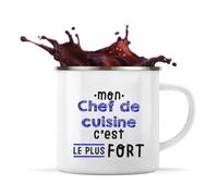 Otshirt Tasse Métal Mon Chef de cuisine C'est le plus fort - Mug - Idée Tasse Personnalisable en Métal Cadeau Anniversaire Camping Fête Original Famille Travail Départ Collègue Retraite Noël.