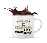 Otshirt Tasse Métal Papa et Beau Papa | 360 ml Mug Émaillé Métallique | Idée Cadeau Beau Père Humour Original Noël Anniversaire Famille Amour Fête des Pères