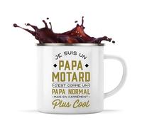 Otshirt Tasse Métal Papa Motard 2 | 360 ml Mug Émaillé Métallique | Idée Cadeau Père Moto Humour Original Noël Anniversaire Fête des Pères Famille Amour Naissance