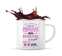 Otshirt Tasse Métal Princesse et Banquiere | 360 ml Mug Émaillé Métallique | Idée Cadeau Petite Amie Copine Collègue Maman Noël Anniversaire Fête des Mères