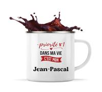 Otshirt Tasse Métal Priorite N1 dans ma vie C'est mon Jean-Pascal - Mug - Idée Tasse Personnalisable en Métal Cadeau Anniversaire Camping Fête Original Famille Travail Départ Collègue Retraite Noël.