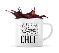 Otshirt Tasse Métal Super Chef | 360 ml Mug Émaillé Métallique | Idée Cadeau Petit Ami Copain Collègue Père Noël Anniversaire Fête des Pères