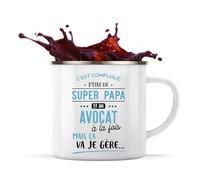 Otshirt Tasse Métal Tasse Métal Super Papa et Avocat | 360 ml Mug Émaillé Métallique | Idée Cadeau Père Droit Défense Humour Original Anniversaire Noël Fête des Pères
