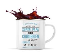 Otshirt Tasse Métal Tasse Métal Super Papa et Chirurgien | 360 ml Mug Émaillé Métallique | Idée Cadeau Père Médecine Opération Humour Original Anniversaire Noël Fête des Pères