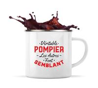 Otshirt Tasse Métal Véritable pompier les autres font semblant | Mug | Idée Tasse Personnalisable en Métal Cadeau Anniversaire Camping Fête Original Famille Travail Départ Collègue Retraite Noël.