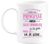 Otshirt Tasse princesse et agent immobilier | Mug Céramique 325ml, Imprimé en France, cadeau humour anniversaire original rigolo humoristique