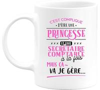 Otshirt Tasse princesse et secrétaire comptable | Mug Céramique 325ml, Imprimé en France, cadeau humour anniversaire original rigolo humoristique