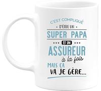 Otshirt Tasse super papa et assureur | Mug Céramique 325ml, Imprimé en France, cadeau humour anniversaire original rigolo humoristique