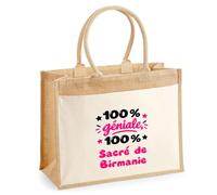 Otshirt Tote Bag 100% Géniale 100% Sacre de Birmanie - Tote Bag - Idée Sac en Toile Cadeau Anniversaire Fête Original Famille Travail Départ Collègue Retraite Noël.