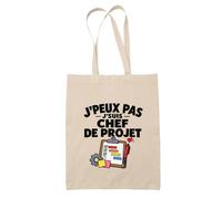 Otshirt Tote Bag Beige Chef de Projet J'peux pas | Sac Coton Fairtrade 10 L Anses 70 cm | Courses Bureau Plage Marché | Idée Cadeau Manager Maîtresse Noël Départ