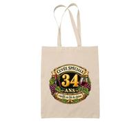 Otshirt Tote Bag Beige Cuvée Spéciale 34 Ans Vieilli en Fût de Chêne | Sac Coton Fairtrade 10 L Anses 70 cm | Courses Bureau Plage Marché | Idée Cadeau Maîtresse Noël Départ