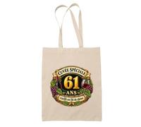 Otshirt Tote Bag Beige Cuvée Spéciale 61 Ans Vieilli en Fût de Chêne | Sac Coton Fairtrade 10 L Anses 70 cm | Courses Bureau Plage Marché | Idée Cadeau Maîtresse Noël Départ