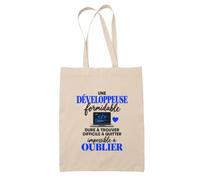 Otshirt Tote Bag Beige Développeuse Formidable | Sac Coton Fairtrade 10 L Anses 70 cm | Courses Bureau Plage Marché | Idée Cadeau Informaticienne Maîtresse Noël Départ