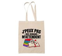 Otshirt Tote Bag Beige Lecture J'peux pas | Sac Coton Fairtrade 10 L Anses 70 cm | Courses Bureau Plage Marché | Idée Cadeau Lecteur Lectrice Maîtresse Noël Départ
