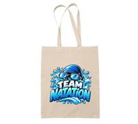 Otshirt Tote Bag Beige Team natation | modèle 1 | Sac Coton Fairtrade 10 L Anses 70 cm | Courses Bureau Plage Marché | Idée Cadeau Nageur Nageuse Maîtresse Noël Départ