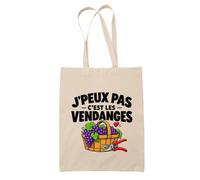 Otshirt Tote Bag Beige Vendanges J'peux pas | Sac Coton Fairtrade 10 L Anses 70 cm | Courses Bureau Plage Marché | Idée Cadeau Vigneron Vigneronne Maîtresse Noël Départ