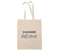 Otshirt Tote Bag Cuisiner Cest Aimer - Tote Bag - Idée Sac en Toile Cadeau Anniversaire Fête Original Famille Travail Départ Collègue Retraite Noël. - Bleu&Gris - 2