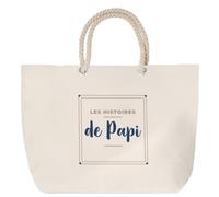 Otshirt Tote Bag Les Histoires de Papi - Tote Bag - Idée Sac en Toile Cadeau Anniversaire Fête Original Famille Travail Départ Collègue Retraite Noël. - Marron&Bleu - 3