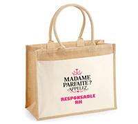 Otshirt Tote Bag Madame Parfaite Responsable RH - Tote Bag - Idée Sac en Toile Cadeau Anniversaire Fête Original Famille Travail Départ Collègue Retraite Noël.