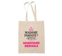 Otshirt Tote Bag Madame Parfaite Secretaire medicale - Tote Bag - Idée Sac en Toile Cadeau Anniversaire Fête Original Famille Travail Départ Collègue Retraite Noël.