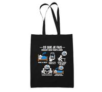 Otshirt Tote Bag Noir Sieste Temps libre | Sac Coton 10 L 37 × 42 cm Anses Longues | Courses Bureau Shopping | Idée Cadeau Noël Départ Merci