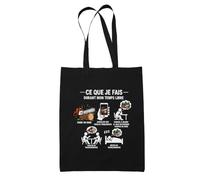 Otshirt Tote Bag Noir Tronconneuse Temps libre | Sac Coton 10 L 37 × 42 cm Anses Longues | Courses Bureau Shopping | Idée Cadeau Noël Départ Merci