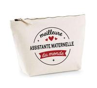 Otshirt Trousse de la Meilleure Assistante Maternelle du Monde 1- Pouch - Idée Pochette Personnalisable Cadeau Anniversaire Fête Original Famille Travail Départ Collègue Retraite Noël.