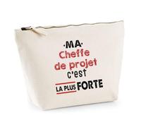 Otshirt Trousse Ma Cheffe de Projet Cest la Plus Forte - Idée Rangement Cadeau Cadeau Anniversaire Fête Original Famille Travail Départ Collègue Retraite Noël. - Taille Unique