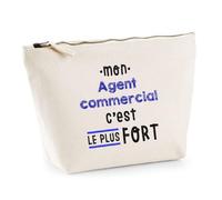 Otshirt Trousse Mon Agent Commercial C'est Le Plus Fort - Pouch Case - Idée Trousse Rangement Cadeau Anniversaire Fête Original Famille Travail Départ Collègue Retraite Noël.