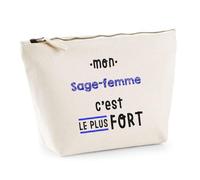 Otshirt Trousse Mon Sage-Femme C'est Le Plus Fort - Pouch Case - Idée Trousse Rangement Cadeau Anniversaire Fête Original Famille Travail Départ Collègue Retraite Noël.