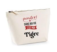 Otshirt Trousse Priorite N1 dans ma Vie C'est Mon Tigre - Pouch Case - Idée Trousse Rangement Cadeau Anniversaire Fête Original Famille Travail Départ Collègue Retraite Noël.