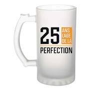 Otshirt Verre à Bière 25 ans l'age de la perfection | Beer Glass | Idée Chope de Bière Cadeau Anniversaire Fête Original Famille Travail Départ Collègue Retraite Noël.
